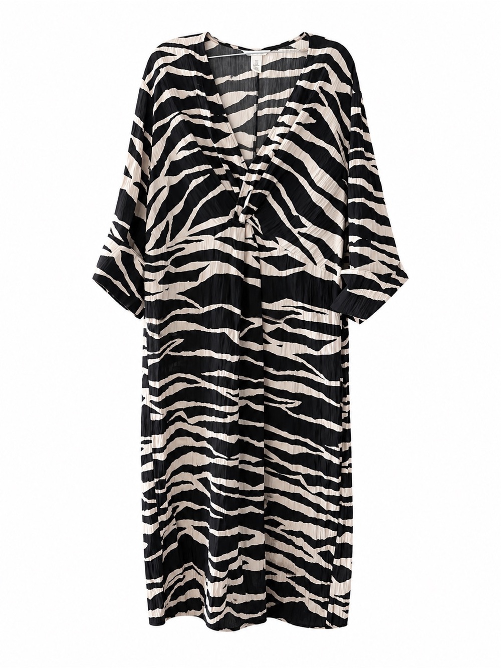 H&M Black & Beige Zebra Print Twist Front Crinkle Maxi Kaftan Size XL NWOT